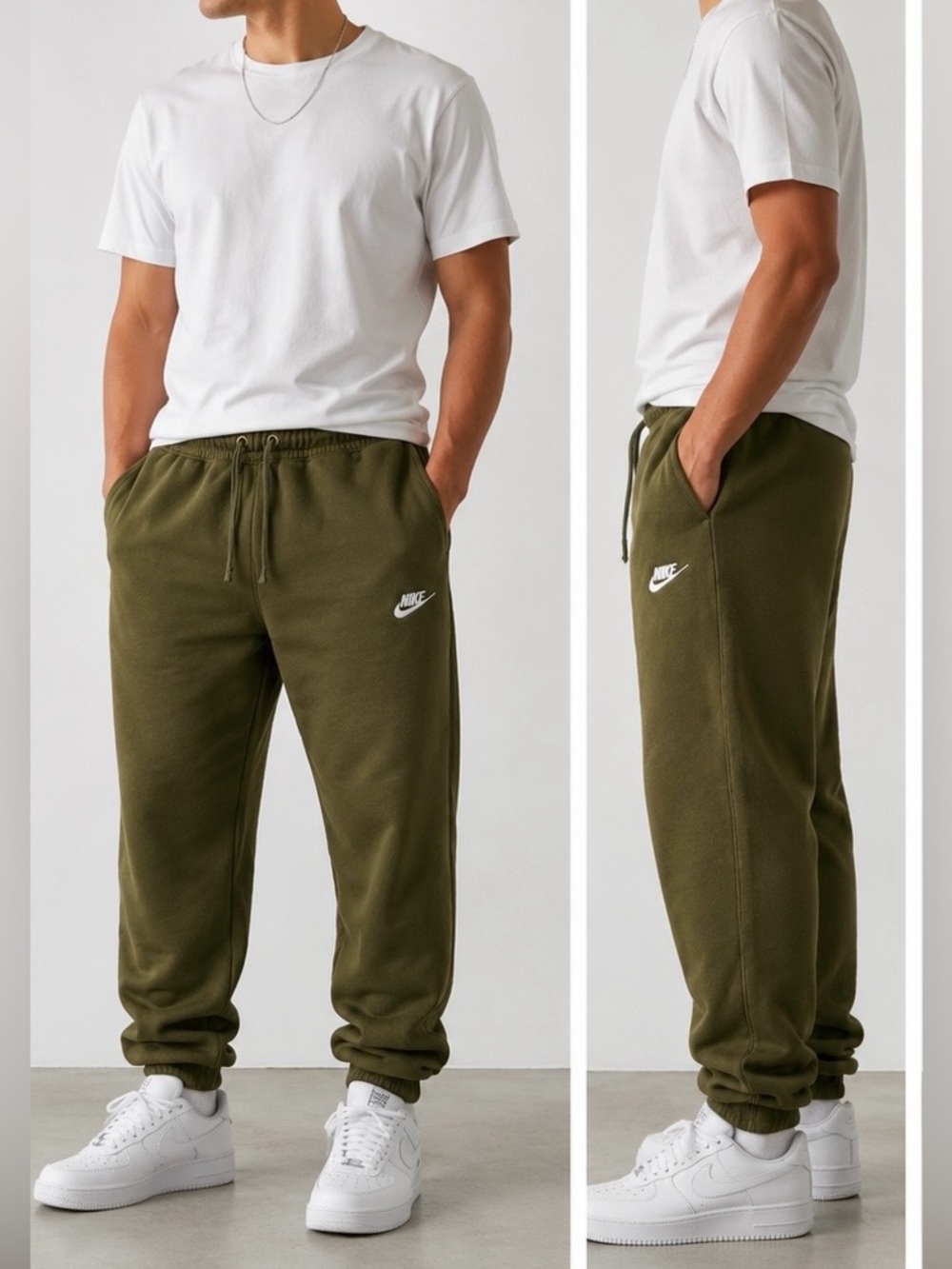 Nike Sweatpants Men’s Medium Olive Green Fleece Jogger Workout Embroidered Logo